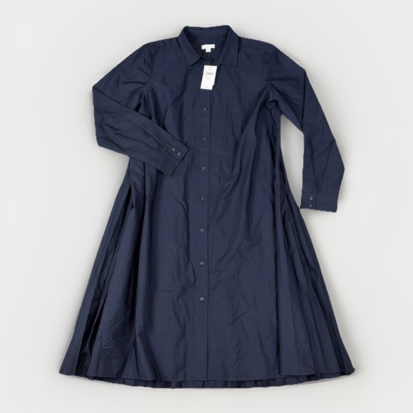 J. Jill Dresses & Skirts - J Jill Pleated Back Shirt Dress Size M Navy Minimalist Blue Collared Button NWT